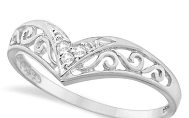 Antique style Style Chevron Diamond Ring 14k White Gold 0.05ctw