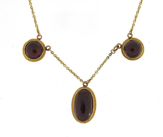 Antique unmarked gold cabochon garnet necklace (tests