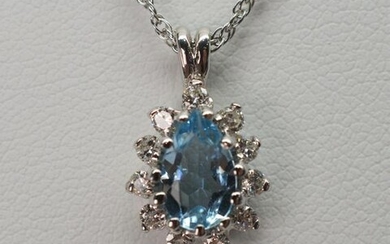 Aquamarine Diamond White Gold Charm Necklace