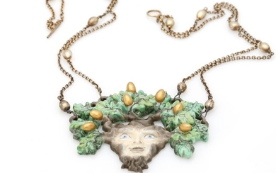Arje Griegst: A necklace set with a pendant of porcelain, mounted in sterling silver. L. 60 cm. Produced at Royal Copenhagen.
