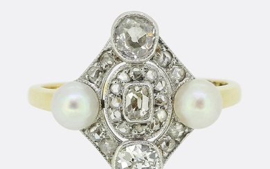 Art Deco Natural Pearl and Diamond Cluster Ring