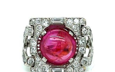 Art Deco Platinum Certified Burma No-heat Ruby & Diamond Ring