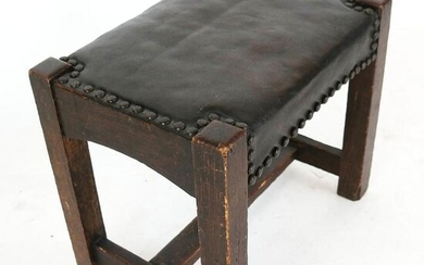 Arts & Crafts Leather Bench w/ Brass Accents