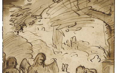 Attributed to Ferdinand Bol (Dordrecht 1616-1680 Amsterdam), Abraham serving the three Angels