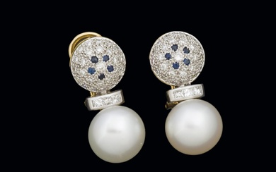 Australian pearl, sapphire and diamond earrings