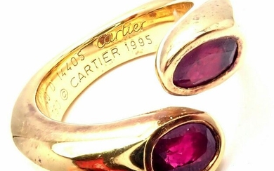Authentic! Cartier 18k Yellow Gold Ruby Ellipse Deux