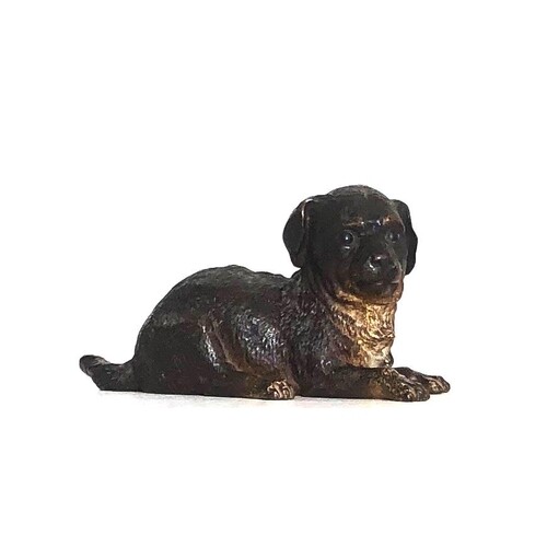 BERGMAN, A LARGE COLD PAINTED BRONZE STATUE OF A PUPPY. (17c...