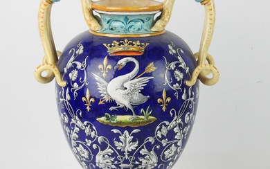 BLOIS - Émile BALON (1859-1929) : Vase sur piédouche en faïence de forme ovoïde à...