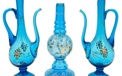 BLUE SERENITY: BOHEMIAN GLASS EWER AND VASE SET This...
