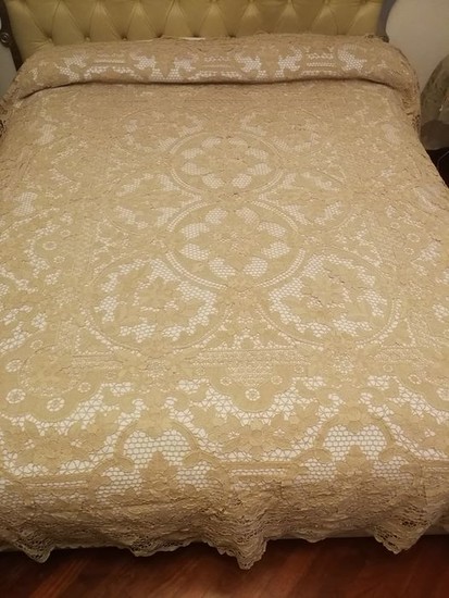 Bedspread, All Burano lace (1) - Linen - 1970
