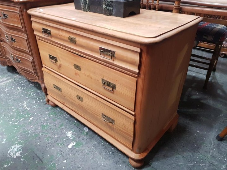 Biedermeier Style Pine Chest of Three Drawers, with different profiled drawer fronts & on bun feet
