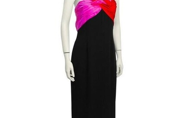 Bill Blass Black Gown with Red & Pink Details