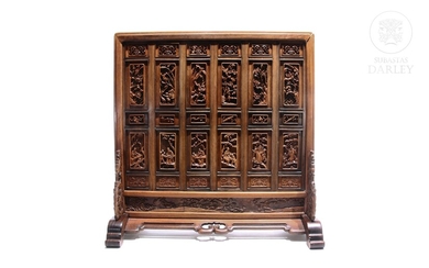 Biombo de madera tallada, China, Dinastía Qing.