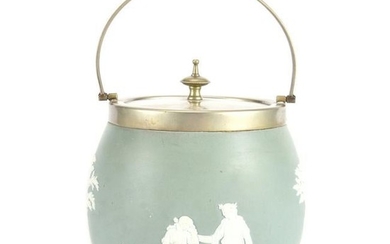 Biscuit Jar Marked Wedgwood, Green & White