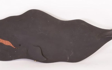 Black Painted Carved Wood Humpback Whale, Contemporary