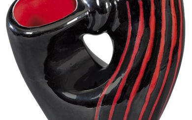 Black and red enameled ceramic vase