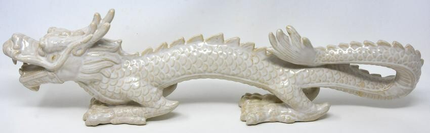 Blanc de Chine Pottery Chinese Dragon Statue