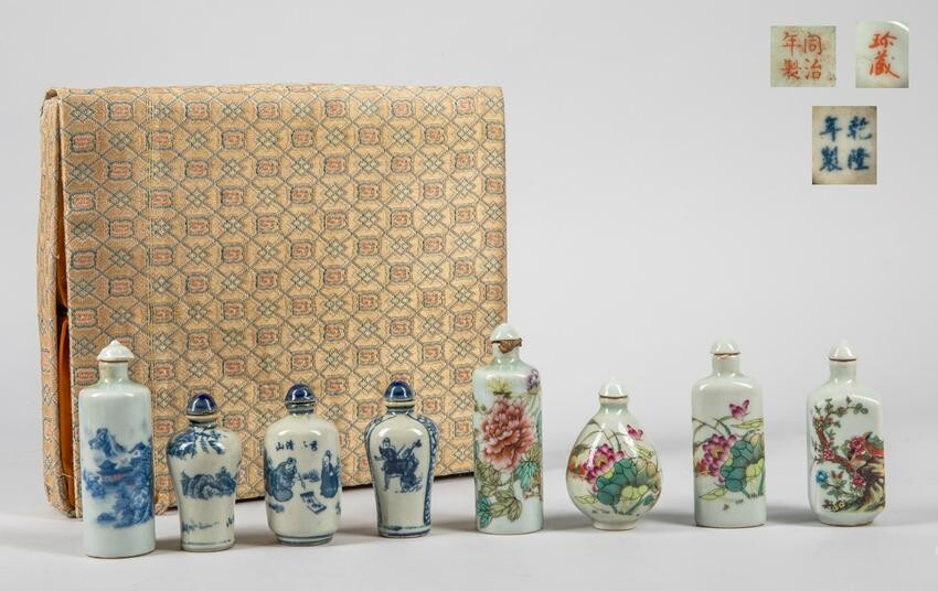 Box of Chinese Decorated Porcelain Snuff Bottles