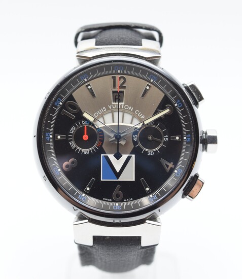 Bracelet-montre homme en acier LOUIS VUITTON Cup Tambour automatique (bracelet d'origine en cuir et tissu...