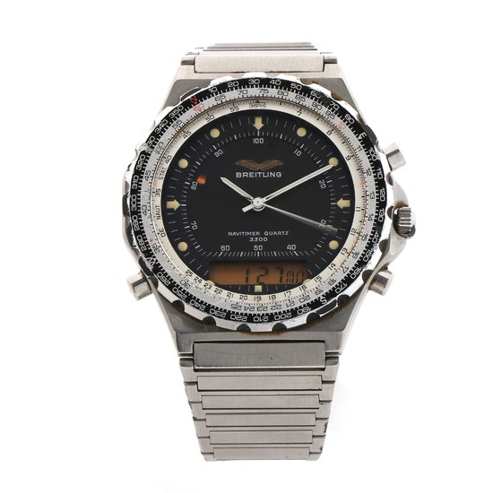 Breitling: A gentleman's wristwatch of steel. Model Navitimer, ref. 80971. Quartz movement with date. 1980s.