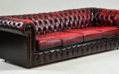 British Red Leather Chesterfield 4 Seater Sofa