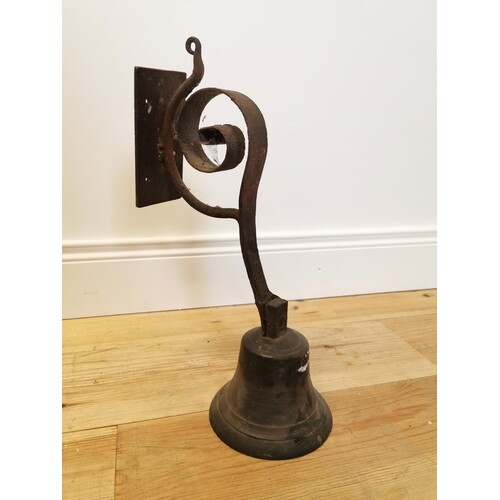 Bronze bell with wall mounted bracket. {46 cm H x 15 cm W x ...