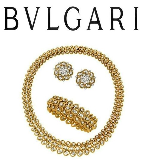 Bulgari Diamond, Gold 1960s Jewelry Suite by Bvlgari