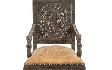 Burmese Carved Hardwood Armchair