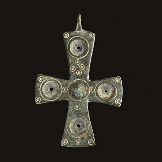 Byzantine Bronze Large Christian Cross Pendant - (1)