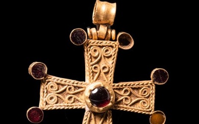 Byzantine Gold Cross Pendant with Garnet Stones