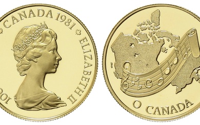 CANADA. 100 dollars 1981. Commémoration de l'hymne canadien. Au 917 (16,97 g). 1/2 once d'or...