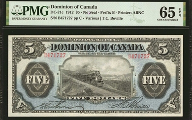 CANADA. Dominion of Canada. 5 Dollars, 1912. DC-21c. PMG Gem Uncirculated 65 EPQ.