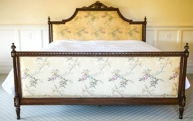 CARVED UPHOLSTERED FRENCH ANTIQUE STYLE KING BED