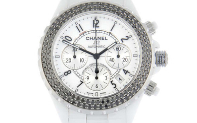 CHANEL - a ceramic J12 chronograph bracelet watch, 41mm.