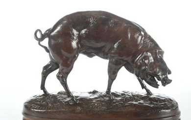 CHEMIN Victor. (1825-1901). "Boar in the fields". Bronze...