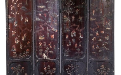 CHINESE LACQUERED COROMANDEL PANELS WITH BONE INLAY