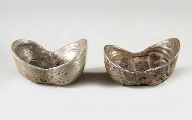 Old Chinese Near Pair of Silver Alloy Ingot