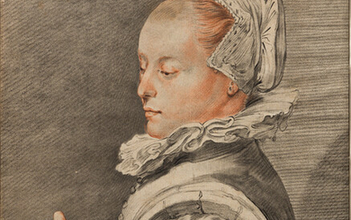 CORNELIS PLOOS VAN AMSTEL (after Goltzius) Bust of a Woman. Color etching, 1770....