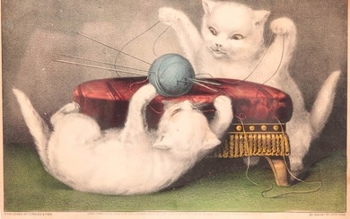CURRIER AND IVES PRINT, "MY LITTLE WHITE KITTIES".
