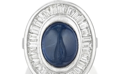 Cabochon Sapphire and Diamond Halo Ring