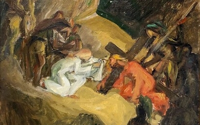 Carmelo Comes (Catania, 1905 - Catania, 1988), Bozzetto per pala d’altare “Salita di Gesù al monte Calvario”