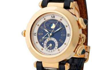 Cartier. Fine and Charming Pasha Quartz Calendar Wristwatch in Yellow Gold, Reference 30 011, With Alarm and Moon Phase