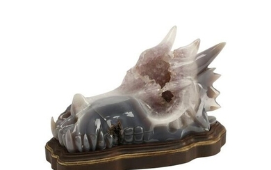 Carved Geode Dragon Style Skull.