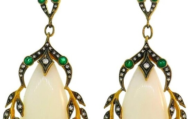 Cathy Waterman Coral Yellow Gold Earrings with Emerald