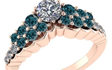 Certified 1.35 Ctw I2/I3 Treated Fancy Blue And White Diamond 14K Rose Gold Vintage Style