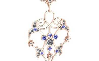 Certified 1.68 Ctw I2/I3 Tanzanite And Diamond 14K Rose Gold Victorian Style Necklace
