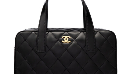 Chanel Black Quilted Leather Surpique Bowler Bag with Brushed...