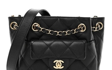 Chanel Caviar Quilted Flap Bucket Bag Black