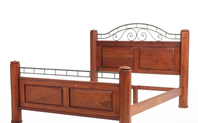 Cherrywood and Patinated Metal California King Size Bed Frame