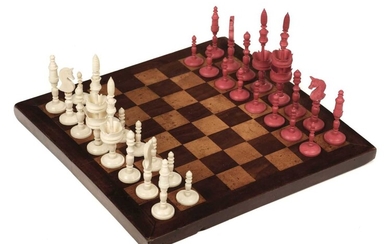 Chess. A 19th-century ivory "Selenus" travelling chess set